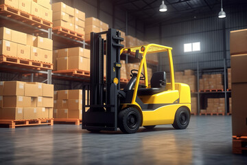 3D rendering of delivery, forklift, machine, truck, warehouse, lift, industry, equipment.generative ai