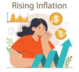 Rising inflation. Growing up prices for goods and value of money recession.