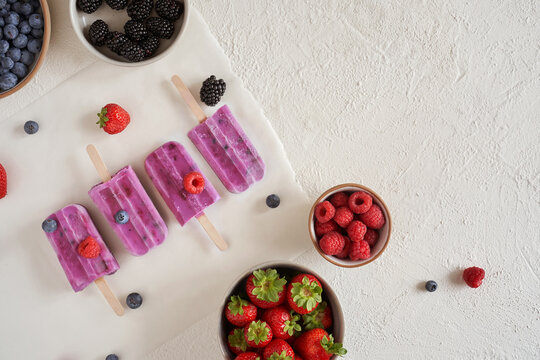 Home made organic vegan protein ice cream made with fresh fruits and berries