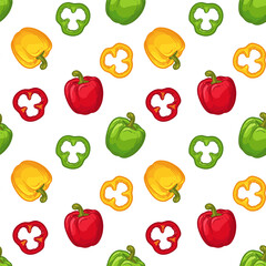Red, yellow and green peppers, seamless pattern. Vector illustration with peppers.