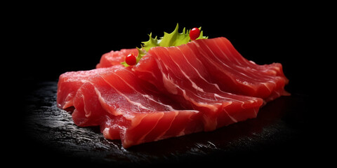 tuna sashimi, black background.