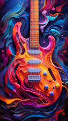 Illustration of a vibrant painting featuring an electric guitar against a colorful backdrop