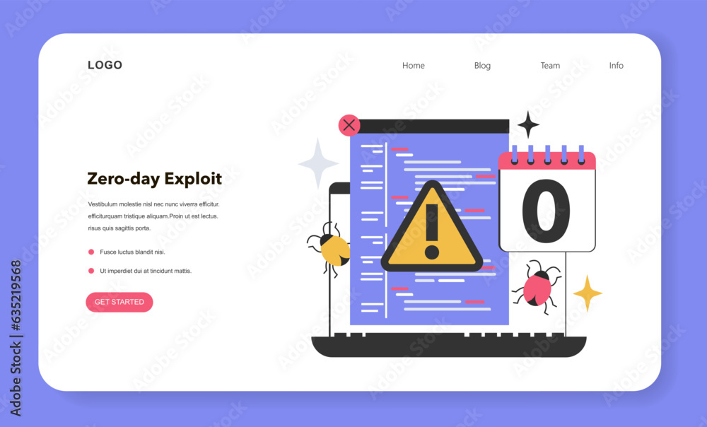 Poster zero-day exploit web banner or landing page. computer-software