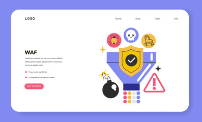 WAF Web Application Firewall web banner or landing page. Incoming