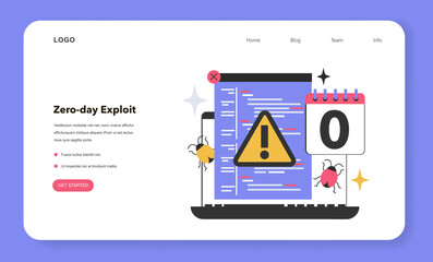 Zero-day exploit web banner or landing page. Computer-software