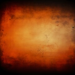 abstract orange vintage grungy background or dark paper with bright center spotlight and subtle vignette border frame. AI generative.