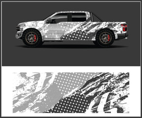 Car wrap racing livery vector. Abstract stripe racing background for pickup truck and adventure vehicle - obrazy, fototapety, plakaty