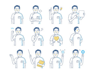 男性医療従事者の表情　バリエーションセット