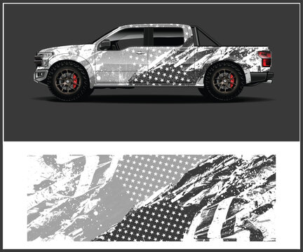 Car wrap racing livery vector. Abstract stripe racing background for pickup truck and adventure vehicle