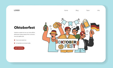 Oktoberfest festival web banner or landing page. Cheerful