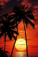 Silhouette of palm trees on the background of a beautiful sunset