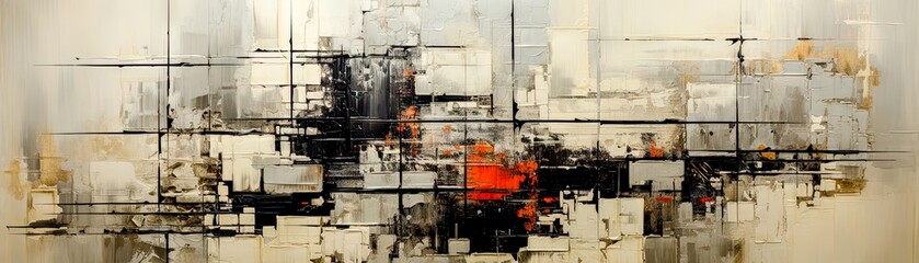Abstract Geometric Painting Industrial Shapes Dirty Textures Circular Abstraction Constructivist Art Digital Art Generative AI Long Poster Background Wallart