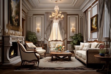 classic living room interior design, luxury, old world