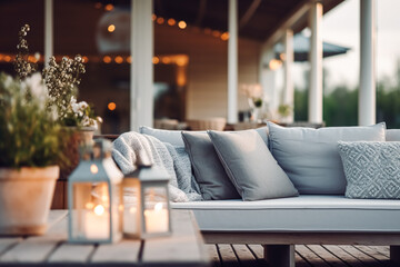 Cottage outdoor furniture and countryside house patio and terrace decor, garden lounge in country style, generative ai