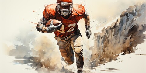 AI Generated. AI Generative. American football player athlete champion game sport draw paint watercolor art. Sport game motivation inspiration poster