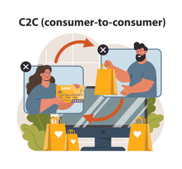 C2C or Customer to customer business model. Commercial deal between