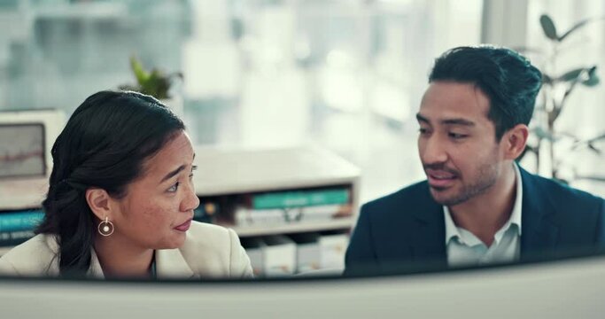 Corporate training, help and manager with employee, smile and quality assurance with support, website information or cooperation. Business people, coaching or mentor with worker, supervisor or advice