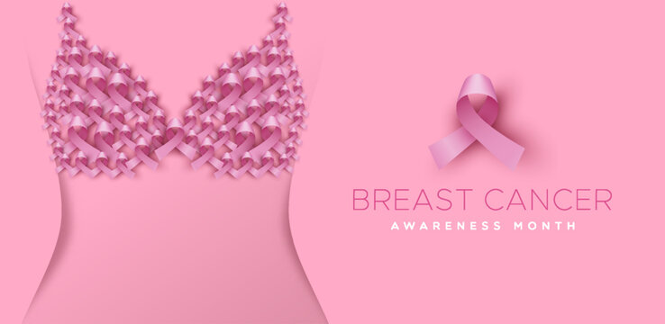 Breast Cancer awareness month banner pink ribbon bra underwear concept