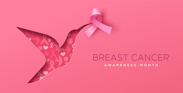 Breast cancer humming bird animal and pink ribbon 3d papercut card