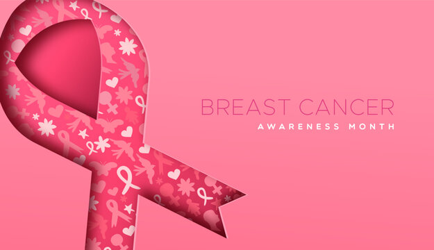 Breast cancer awareness pink ribbon 3d paper cut vector illustration