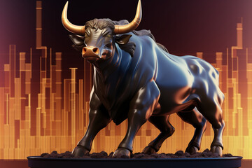 Realistic color bull on a pedestal, front stocks, graph vector illustration Generative AI