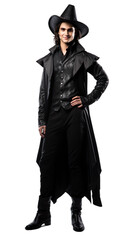 Fototapeta premium Happy gothic young men in Sinister Sorceress Costume halloween with an isolated transparent background.