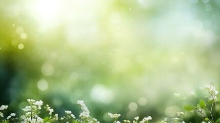 Obraz premium blurred spring or summer season abstract nature background with lots of bokeh and a bright center spotlight. ai generative.