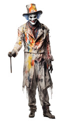Naklejka premium Happy men standing in Wicked War painter halloween costume with an isolated transparent background. 