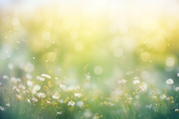 blurred spring or summer season abstract nature background with lots of bokeh and a bright center spotlight. ai generative.