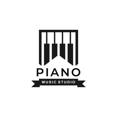 Black piano illustration logo isolated on white background. Music studio logo vector