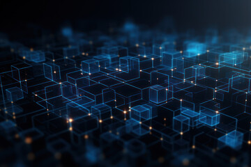 Blue Holographic Blockchain Pattern: Symbolizing Digital Currency Technology, Generative AI