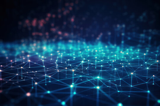 Blue Holographic Blockchain Pattern: Symbolizing Digital Currency Technology, Generative AI