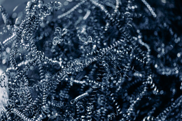 Banner Macro photo of iron metal shavings after CNC drilling lathe machine, Industrial background