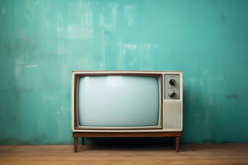Vintage Television on green grunge background