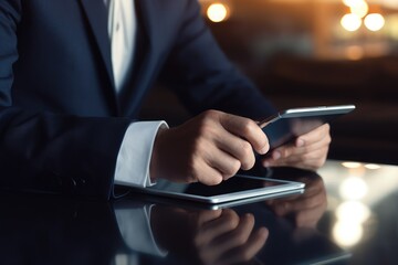 Businessman working with his phone and tablet