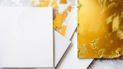 Arrière plan en papier blanc avec peinture dorée - Générative IA