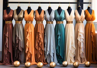 Fototapeta na wymiar numerous designer dresses on display in a boutique