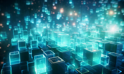 Obraz premium abstract blue background with glowing Cubes