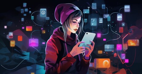 An individual focused on a flurry of digital alerts from various online platforms.