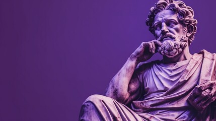 statue of an ancient roman philosopher, stark colors, purple tones - obrazy, fototapety, plakaty