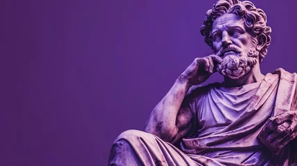 Fotobehang statue of an ancient roman philosopher, stark colors, purple tones © artem