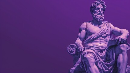 statue of an ancient roman philosopher, stark colors, purple tones