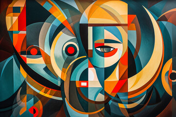 Peinture abstraites et géométrique, avec visage - Générative IA