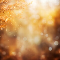 Blurred out fall season abstract nature background with lots of bokeh and a bright center spotlight and a subtle vignette border. ai generative.