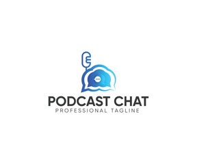 Fototapeta premium Podcast talk vector logo design, Audio microphone podcast icon illustration flat style isolated