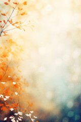 Blurred out fall season abstract nature background with lots of bokeh and a bright center spotlight and a subtle vignette border. ai generative. - obrazy, fototapety, plakaty