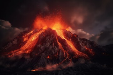 Obraz premium Volcano eruption. AI generated volcanic eruption with lava
