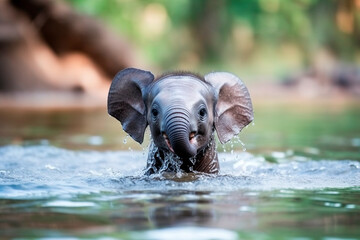 Fototapeta premium Baby Elephant Playing in the Water