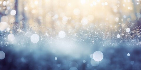 Fototapeta premium Out of focus blurred winter season abstract nature background with lots of bokeh. ai generative.