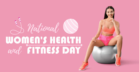 Banner for National Women's Health and Fitness Day with sporty woman